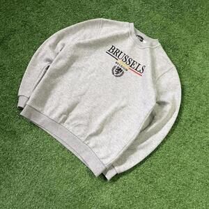 Vintage Brussels Belgium Crewneck Sweatshirt Gray Europe Travel Embroidered L